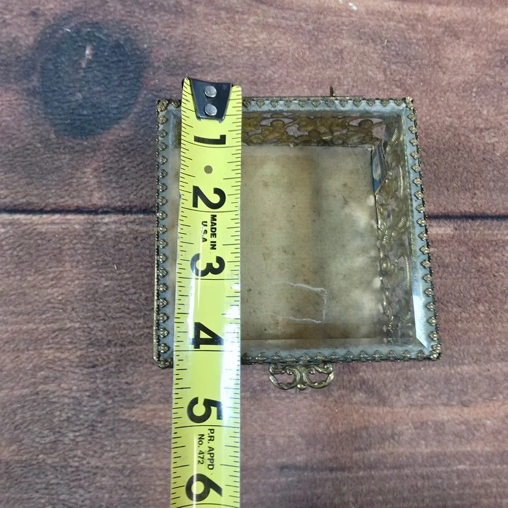 Vintage Jewelry Box Womens OS Gold Good Cherub Filigree Beveled Glass Casket